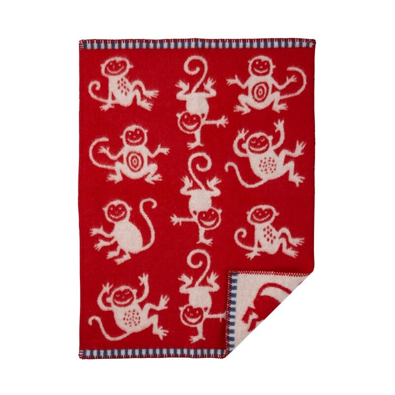 Klippan, Švédsko Vlněná dětská deka Monkey red 65 x 90 cm Červená