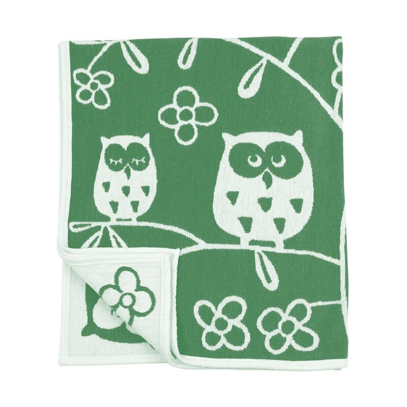 Klippan, Švédsko Bavlněná dětská deka chenille Sova Tree Owl green 90 x 140 cm Zelená
