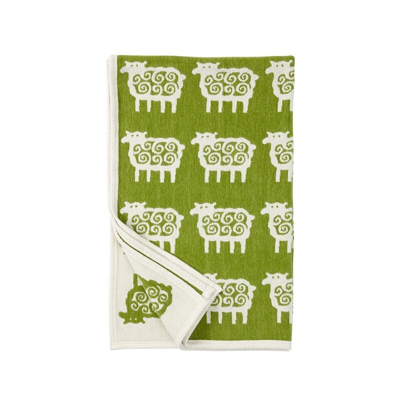 Klippan, Švédsko Bavlněná dětská deka chenille Sheep green 90 x 140 cm Zelená