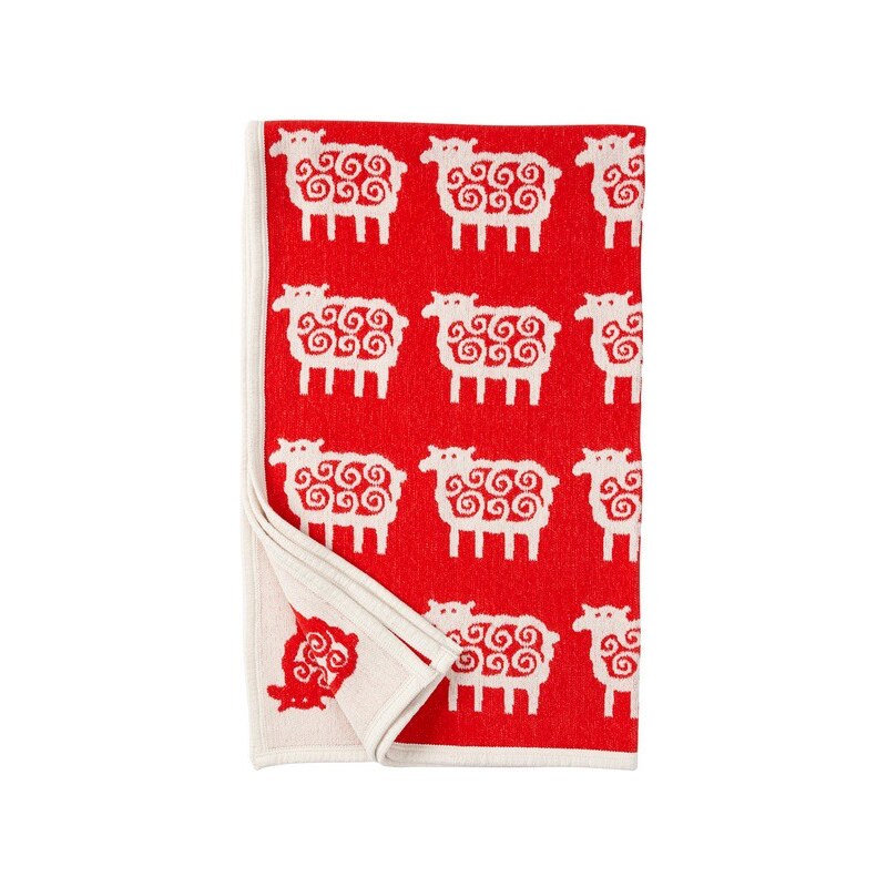 Klippan, Švédsko Bavlněná dětská deka chenille Sheep red 90 x 140 cm Červená