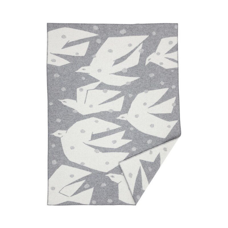 Klippan, Švédsko Vlněná deka Trip grey 130 x 180 cm Světle šedá / Bílá