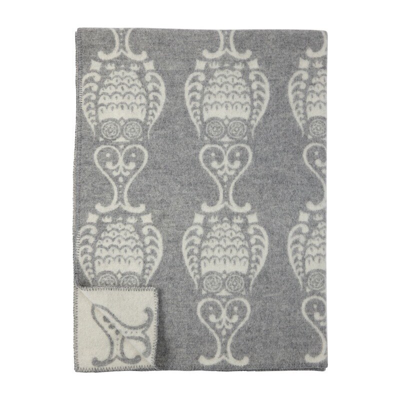 Klippan, Švédsko Vlněná deka Owl grey 130 x 180 cm Světle šedá