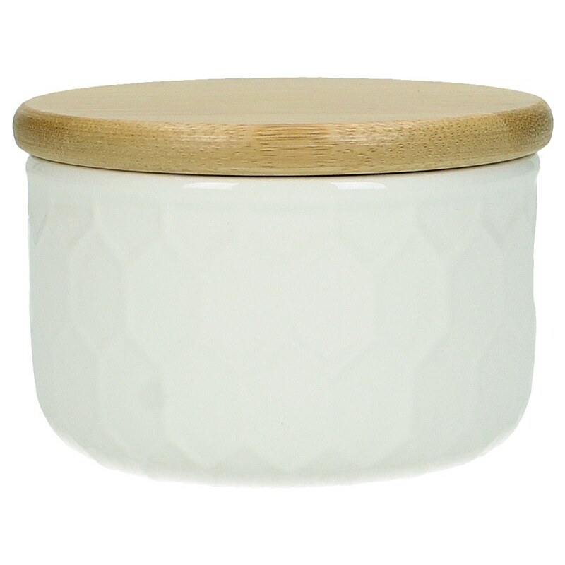 KERSTEN - Zásobník porcelánový bílý s dřevěným uzávěrem 10.6x10.6x7.2cm