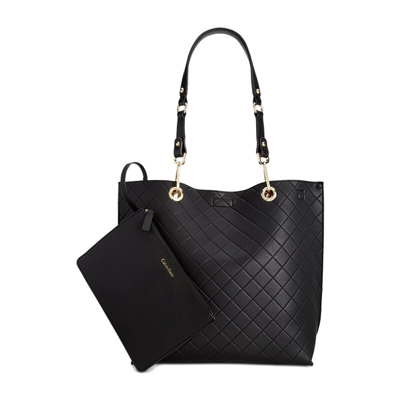 Calvin Klein kabelka medium quilted reversible tote with pouch black
