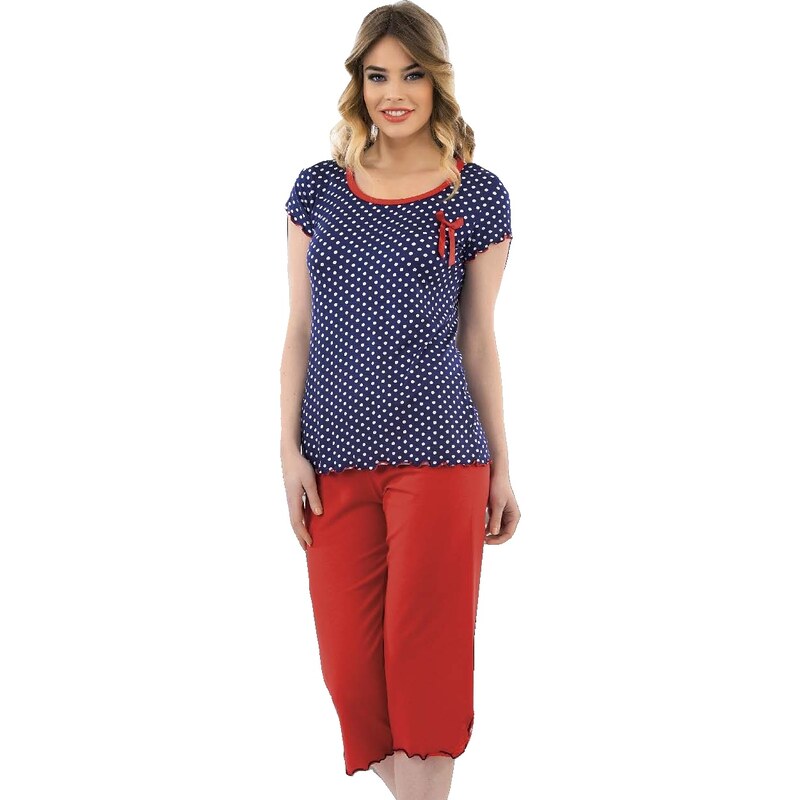 Nebula Fashion Dámské pyžamo Modro červené s puntíky