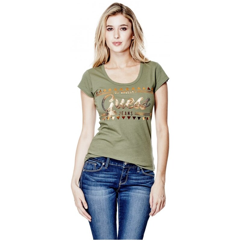GUESS GUESS Svera Chest Logo Tee - dusty olive