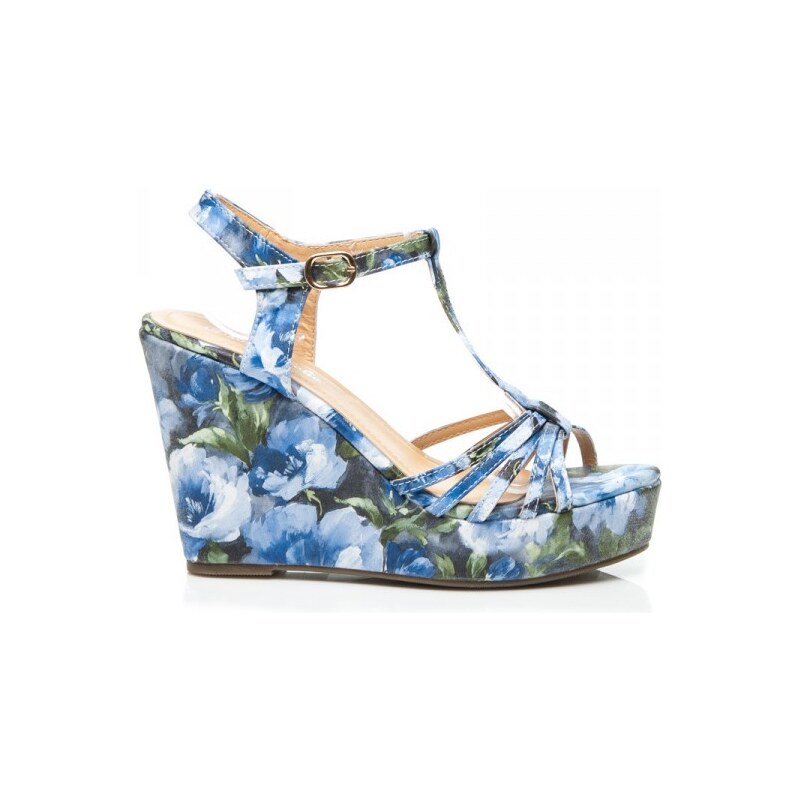 FOREVER FOLIE Dámské modré sandály s květinovým vzorem