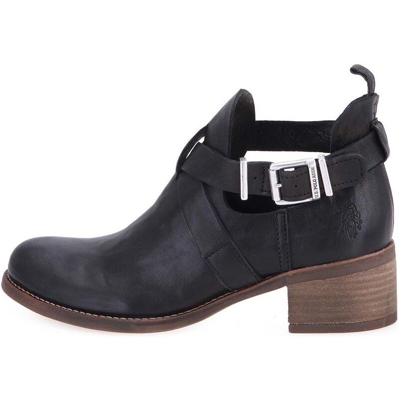 Černé kožené kotníkové boty U.S. Polo Assn. Leona