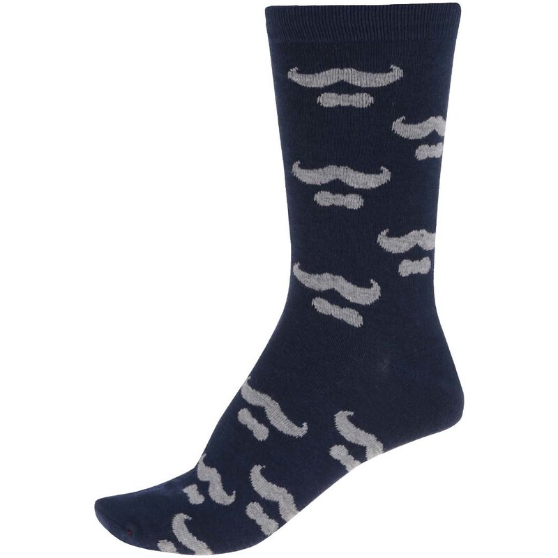 Tmavě modré pánské bambusové ponožky Braintree Moustache & Bow Tie