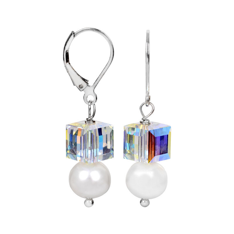 JwL Luxury Pearls Náušnice z pravých perel s kostkou Swarovski Crystals JL0097