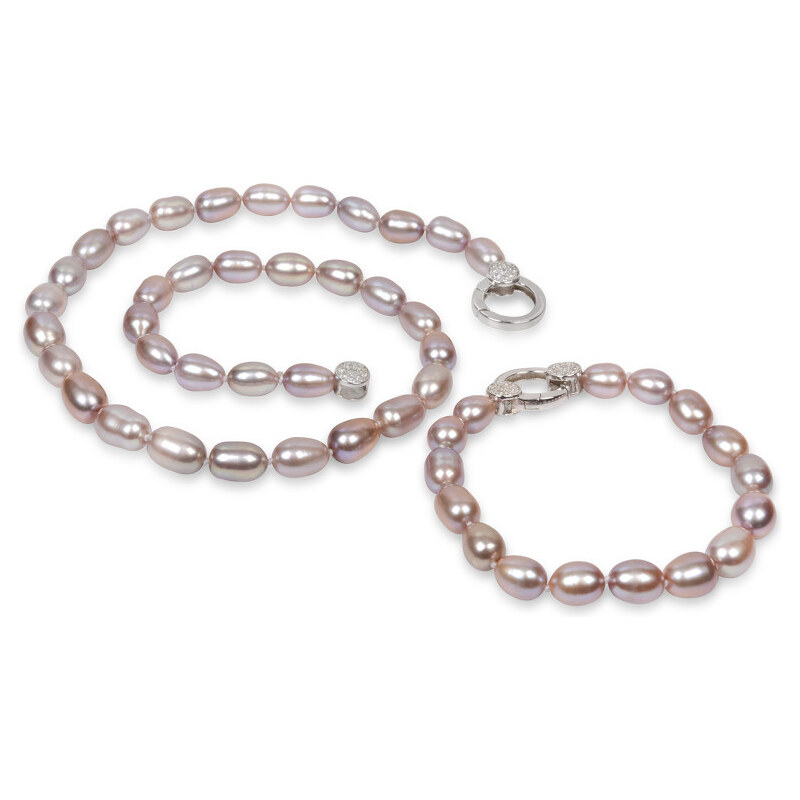 JwL Luxury Pearls Souprava náhrdelníku a náramku z pravých růžových perel JL0137