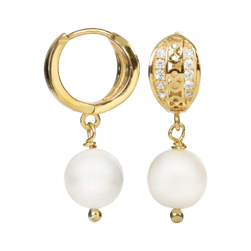 JwL Luxury Pearls Stříbrné zlacené náušnice s pravou bílou perlou JL0121