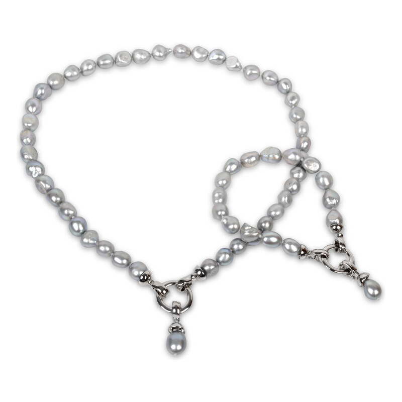JwL Luxury Pearls Souprava náhrdelníku a náramku z pravých šedých perel JL0131
