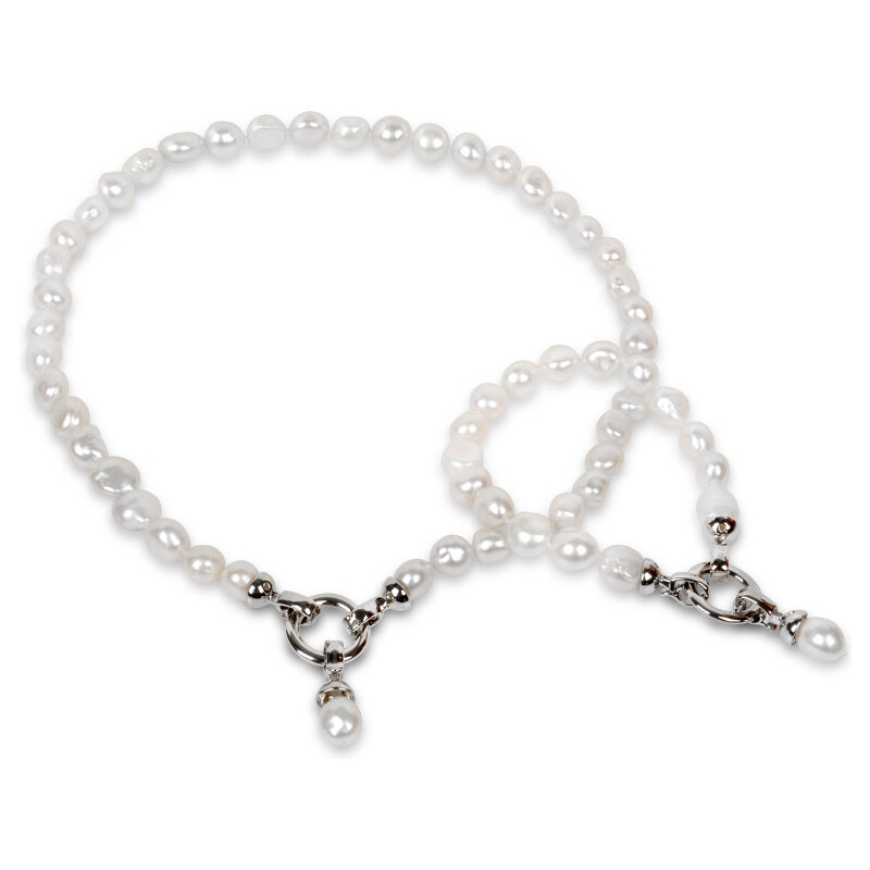 JwL Luxury Pearls Souprava náhrdelníku a náramku z pravých bílých perel JL0132