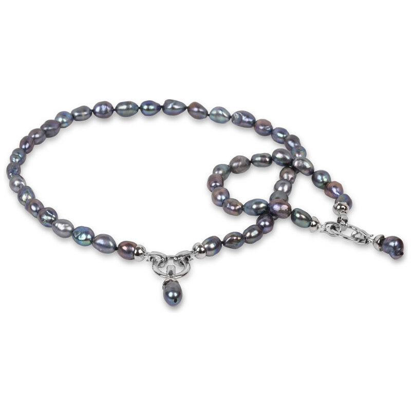 JwL Luxury Pearls Souprava náhrdelníku a náramku z pravých kovově modrých perel JL0133