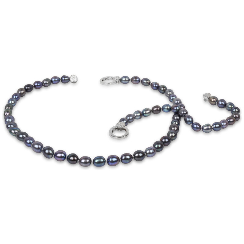 JwL Luxury Pearls Souprava náhrdelníku a náramku z pravých kovově modrých perel JL0136
