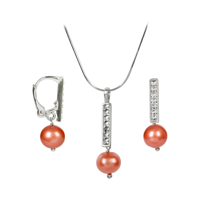 JwL Luxury Pearls Souprava náhrdelníku a náušnic s pravými perlami a kameny Swarovski Crystals JL0144