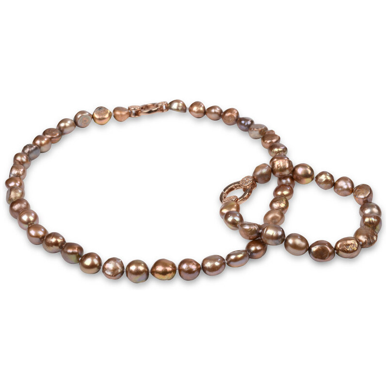 JwL Luxury Pearls Souprava náhrdelníku a náramku z pravých zlatohnědých perel JL0163
