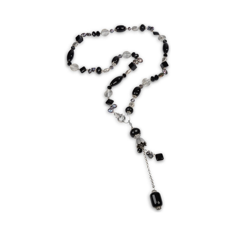 JwL Luxury Pearls Dlouhý náhrdelník s černým achátem a pravými perlami JL0165