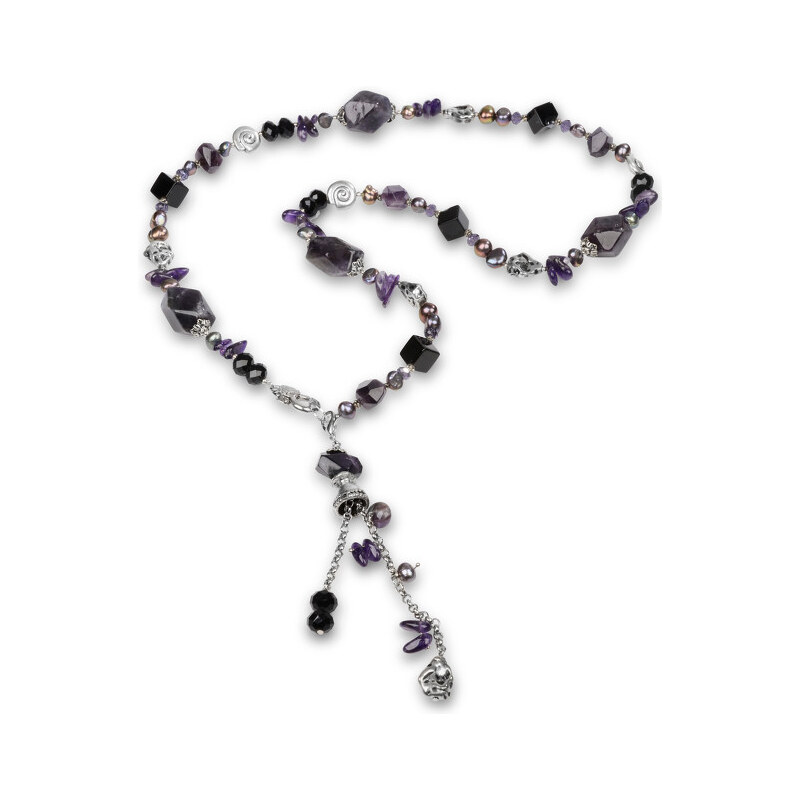 JwL Luxury Pearls Dlouhý náhrdelník s ametystem a pravými perlami JL0166