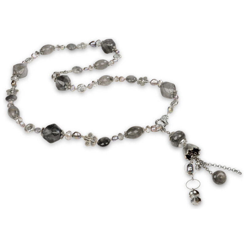 JwL Luxury Pearls Dlouhý náhrdelník s šedým achátem a pravými perlami JL0167