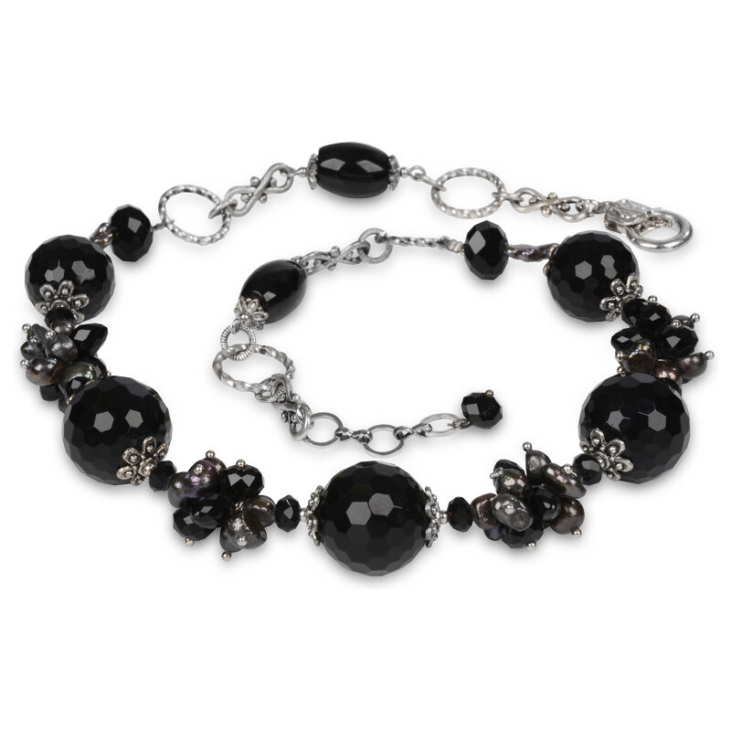 JwL Luxury Pearls Náhrdelník s černým achátem a pravými perlami JL0169