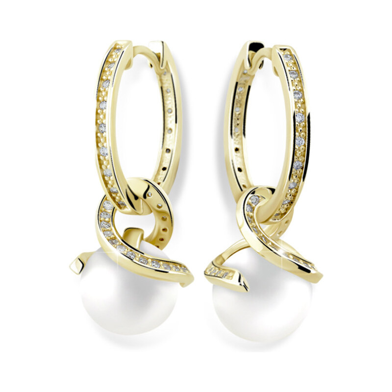 Zodiax Zlaté náušnice kroužky s přírodní perlou a zirkony DLE 3126 Y