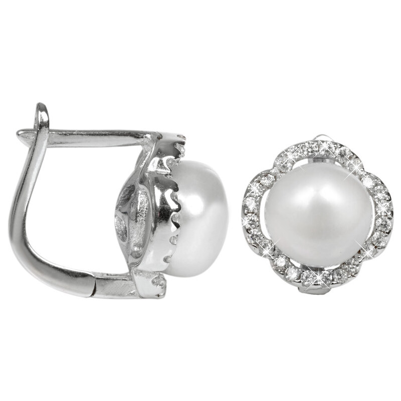 JwL Luxury Pearls Elegantní náušnice s perlou a krystaly JL0176