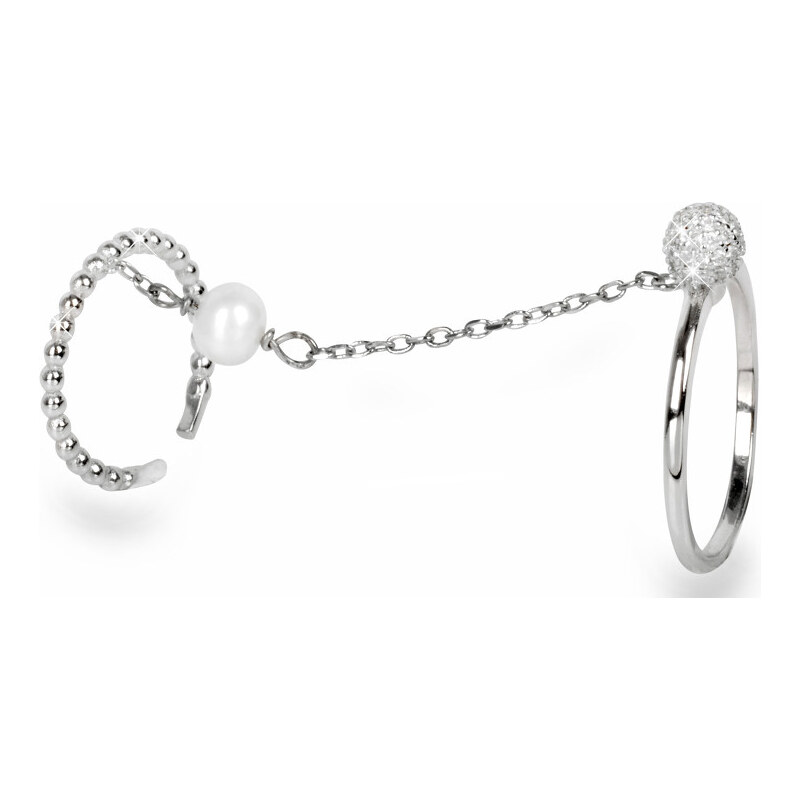 JwL Luxury Pearls Exkluzivní dvojprsten s perlou a zirkony JL0178