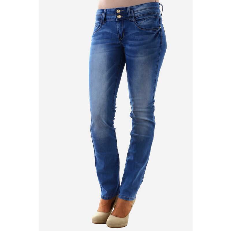 YooY Dámské džíny s vyšisovaným efektem (28, modrá)