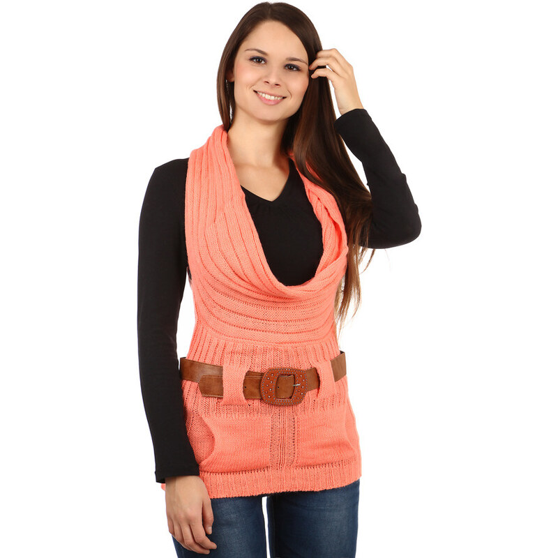 TopMode Dámská pletená vesta s páskem (oranžová, UNI)