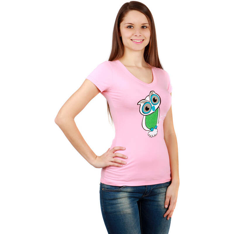 YooY Veselé tričko se sovou světle růžová