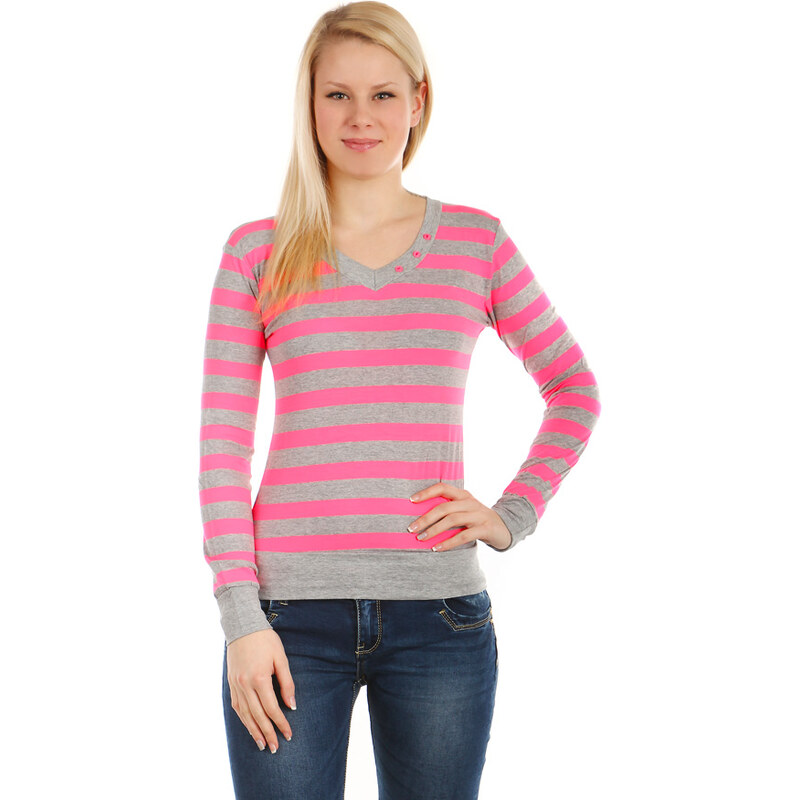 TopMode Dámské pruhované tričko (růžová, UNI)