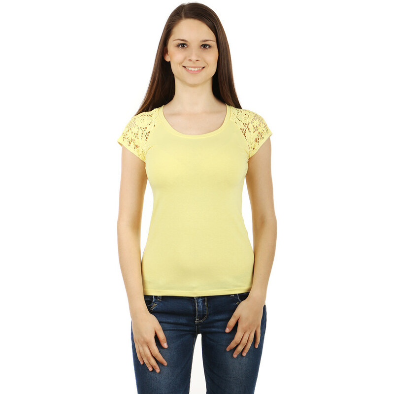 TopMode Dámské jednoduché tričko s krajkou (žlutá, UNI)