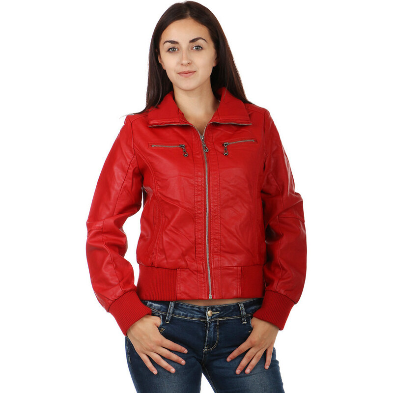 YooY Dámská koženková bunda (červená, XL)