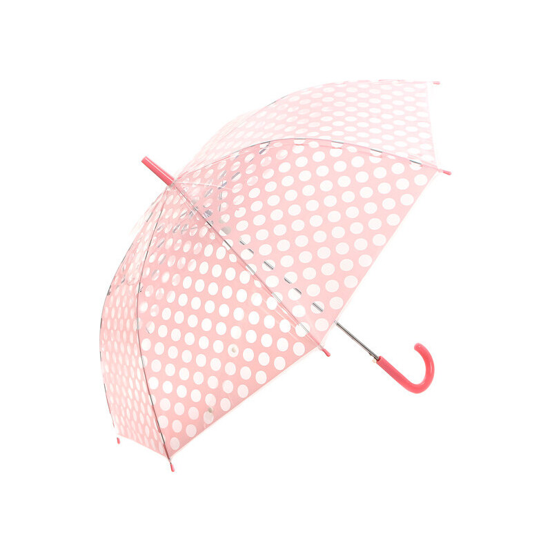 TopMode Krásný vystřelovací retro deštník s puntíky světle růžová