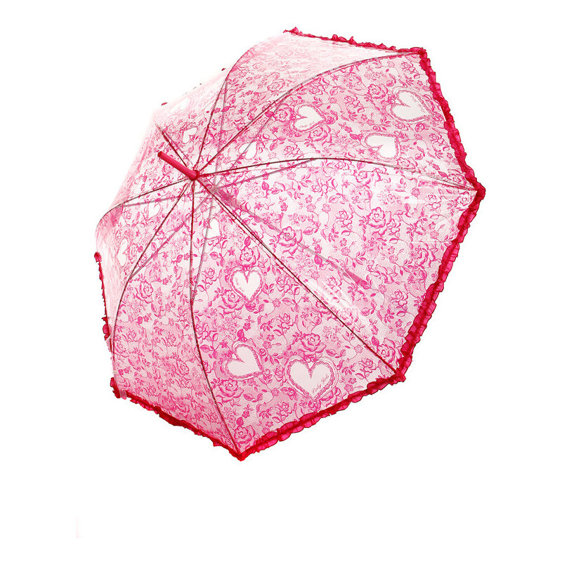 TopMode Romantický vystřelovací deštník s volánky na okraji růžová