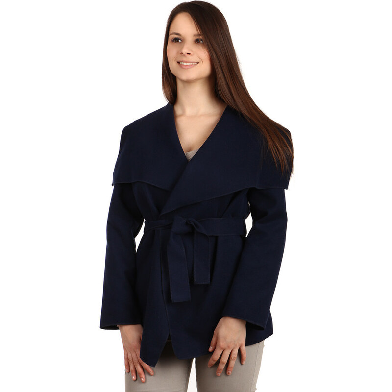 YooY Dámský krátký kabátek s páskem (tmavě modrá, UNI)
