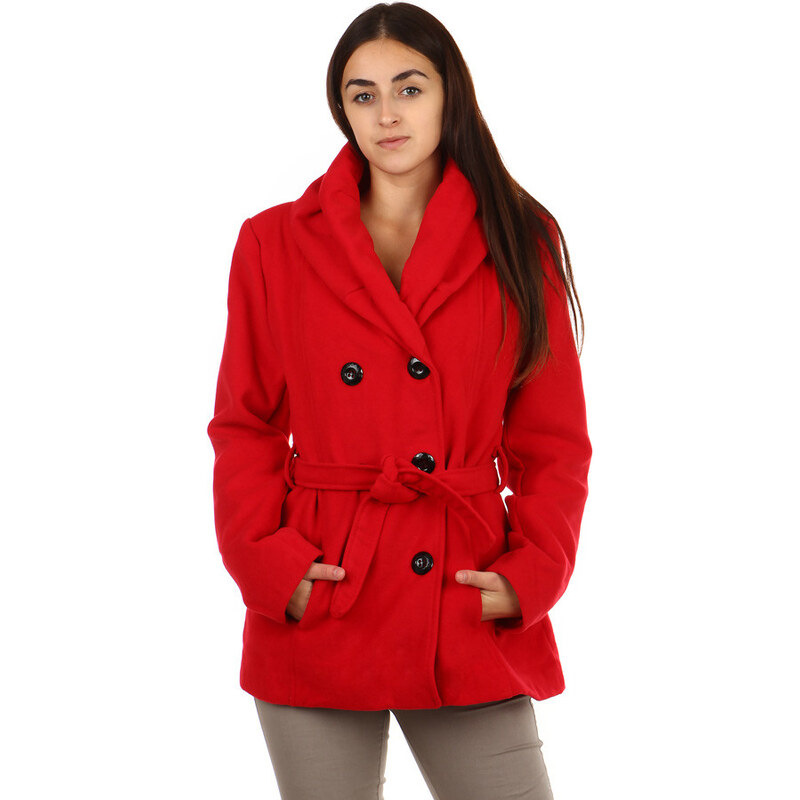 YooY Moderní kabátek s dvojím límcem (červená, L) červená
