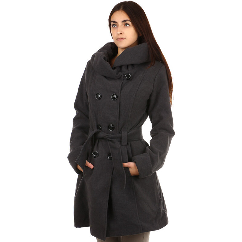 YooY Stylový delší kabát s výrazným límcem - i pro plnoštíhlé tmavě šedá