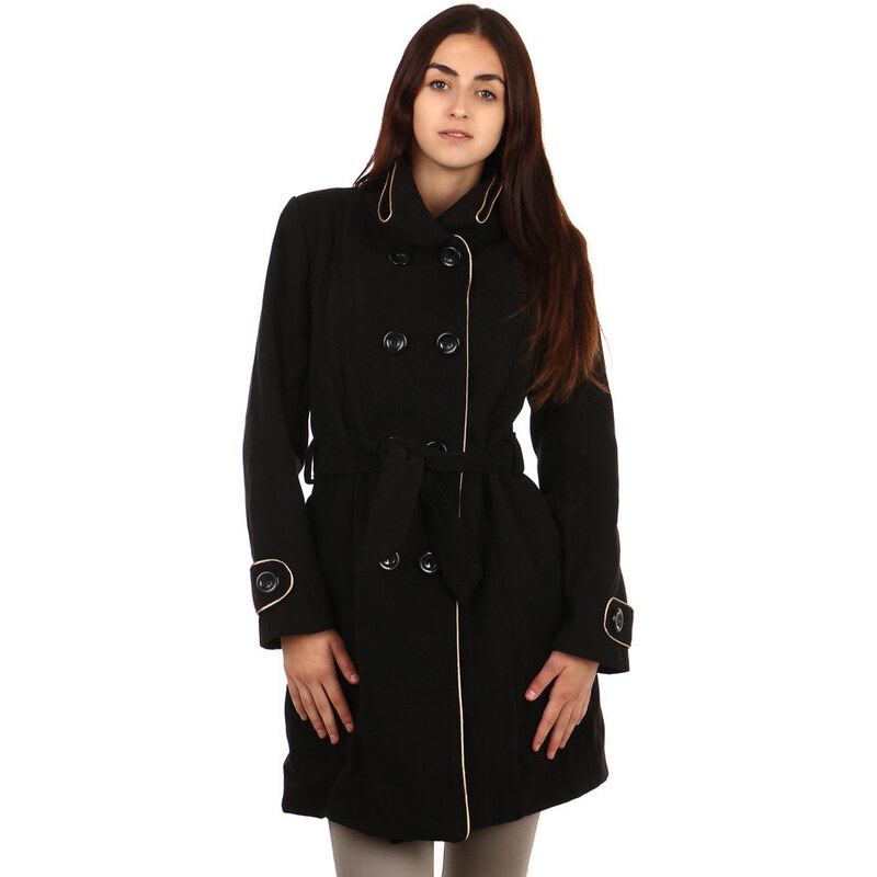 TopMode Unikátní kabát s kontrastním lemováním černá