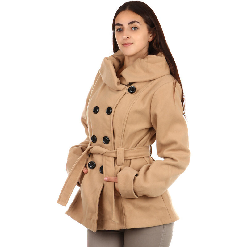 YooY Dámský zimní kabátek s límcem - béžový (béžová, XL)