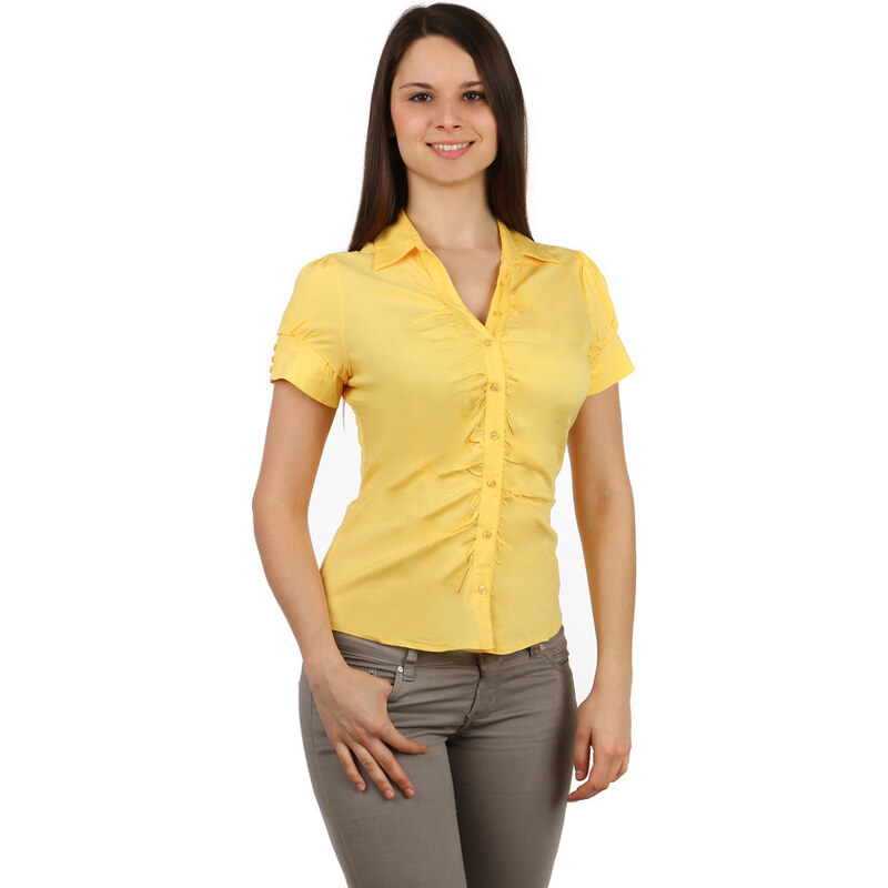 YooY Krásná košile na knoflíky s krátkým rukávem (žlutá, L) žlutá