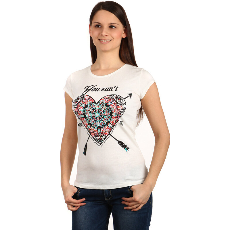 TopMode Dámské triko s potiskem srdce (krémová, S)