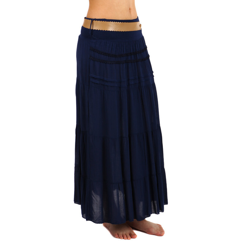 YooY Módní vzdušná sukně s páskem modrá