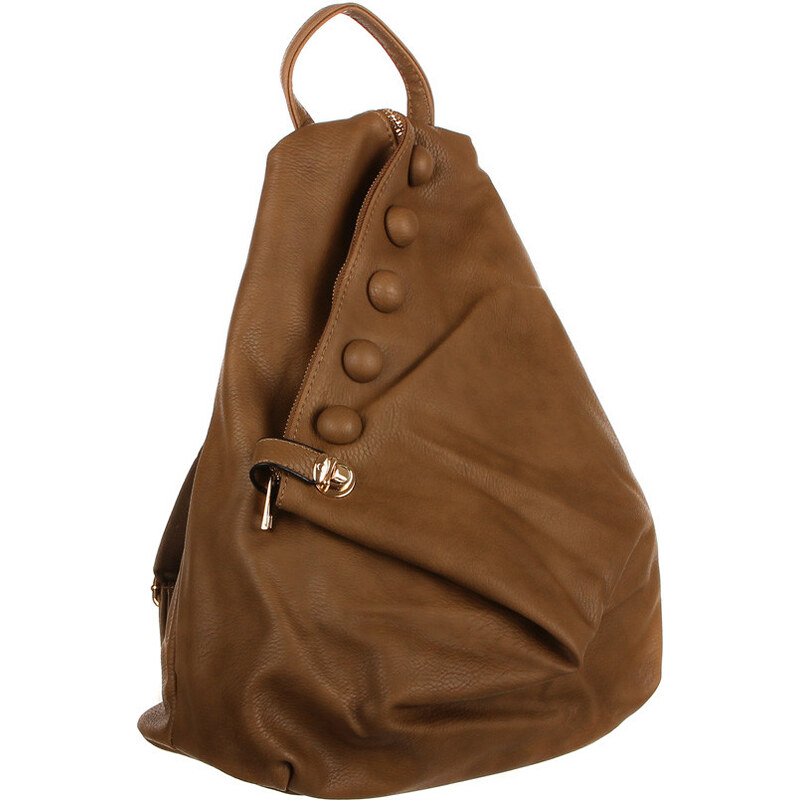 YooY Koženkový asymetrický batoh tmavě béžová