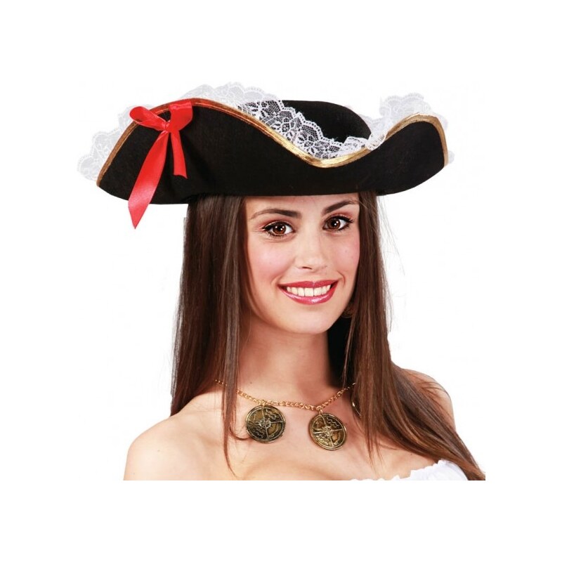 Fiestas Guirca Pirátský klobouk třírohý s mašlí a krajkou