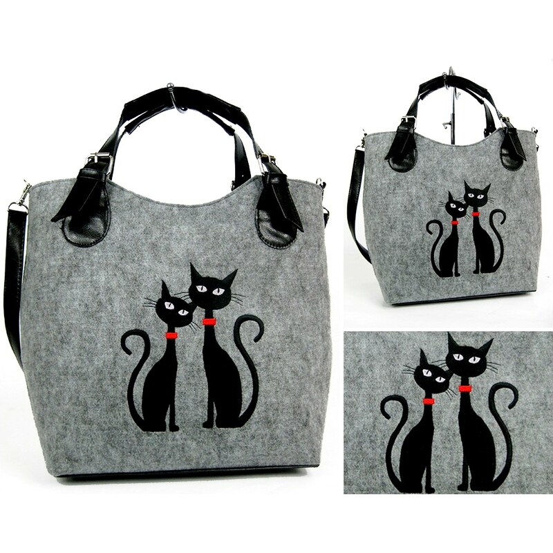 Vysněné kabelky Kabelka Excent sv.šedé kočky s červeným obojkem