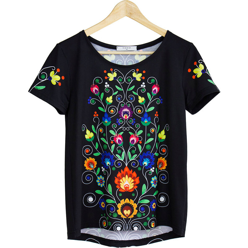KOKO Černé květované tričko Colourfolk