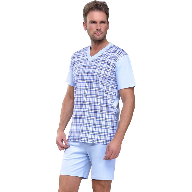 Taro Pánské pyžamo Roman světle modré nadmerná velikost - modrá 6XL